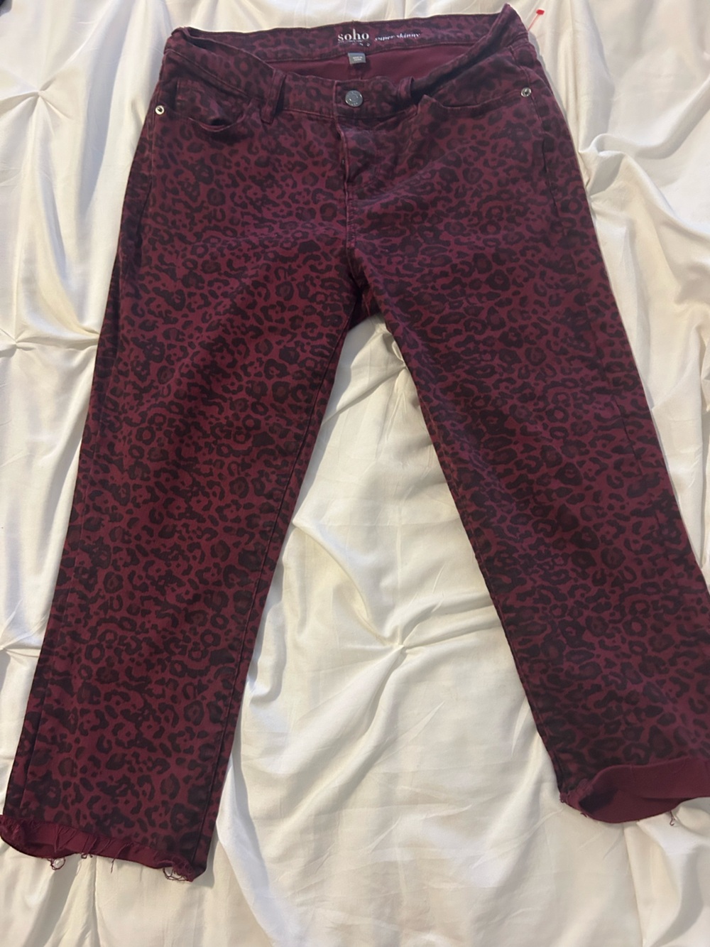 Soho Maroon Leopard Print Skinny Jeans